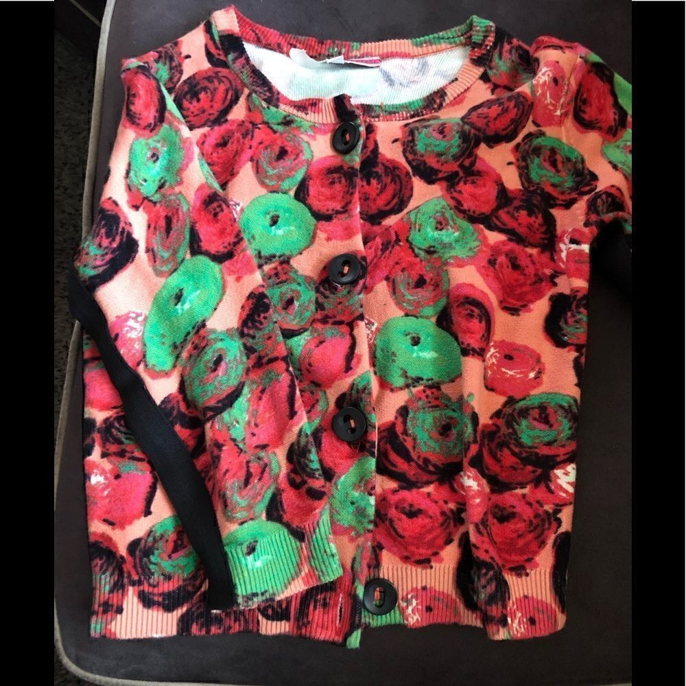 Tracy Reese floral crop 3/4 sleeve cardigan size small.